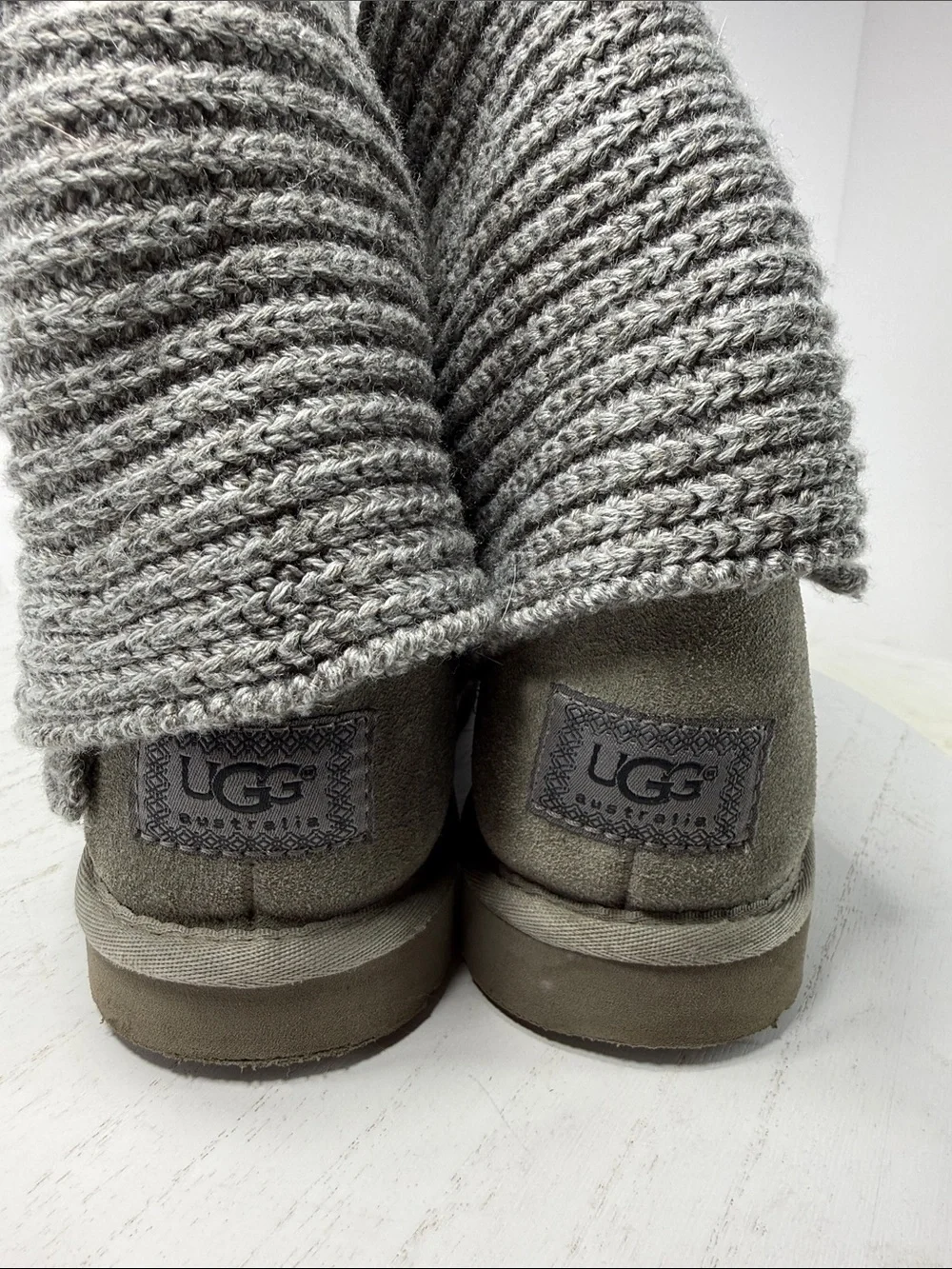 UGG Kids Grey Knit Fold-Over Button Boot